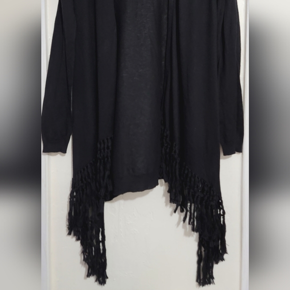 Theory Black Vesta Cotton Cashmere Fringe Trim Lightweight Cardigan Size XS - Picture 5 of 15